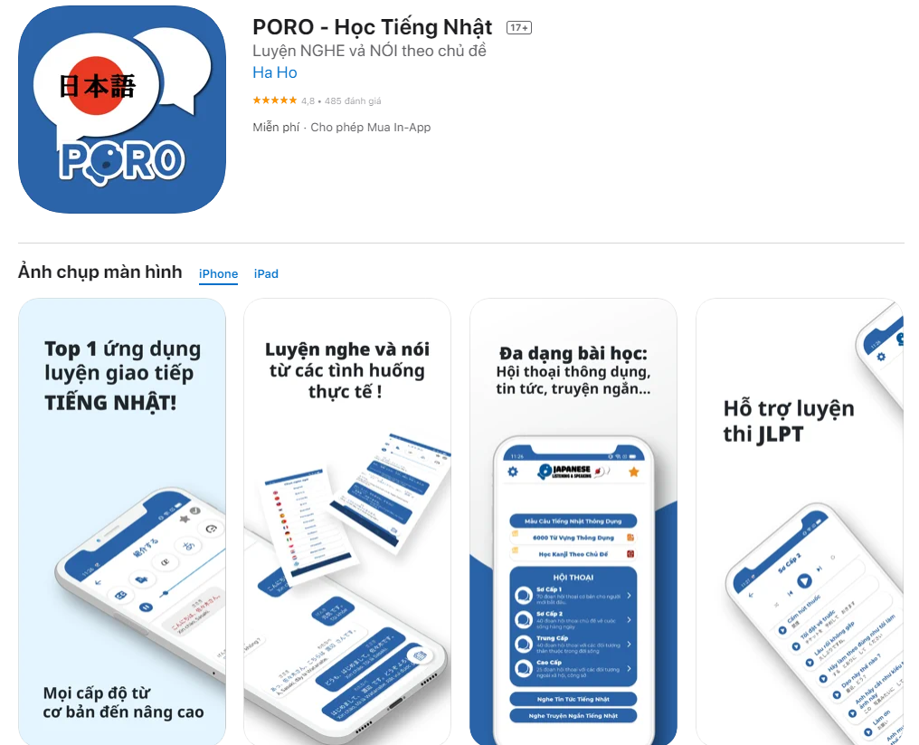 Học tiếng Nhật qua app PORO
